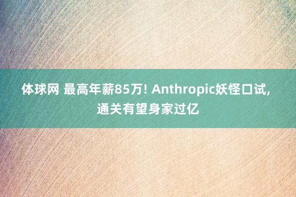 体球网 最高年薪85万! Anthropic妖怪口试, 通关有望身家过亿