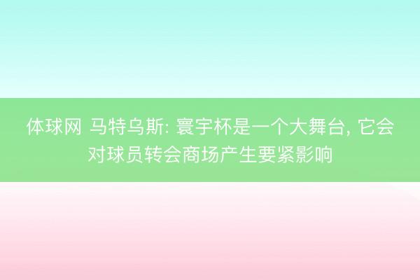体球网 马特乌斯: 寰宇杯是一个大舞台， 它会对球员转会商场产生要紧影响